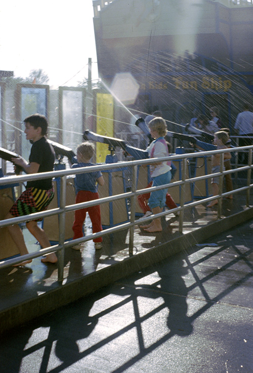 86-12-28, 10, Michael & Brian, Water Canons at Sea World, FL