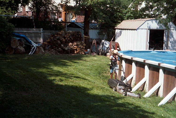 93-07-00, 03, Brian mowing the lawn, Saddle Brook, NJ