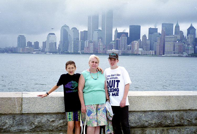 94-08-01, 04, Brian, Grandma, and Michael at Elis Island, NY