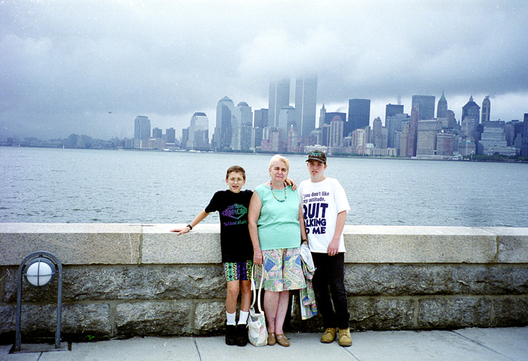 94-08-01, 05, Brian, Grandma, and Michael at Elis Island, NY