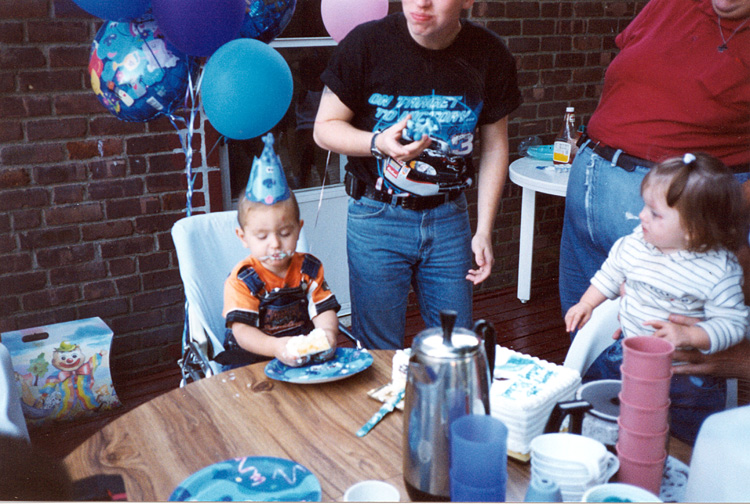 99-09-18, 29s, Mikey eating Cake, Mikey's 2nd Birthday