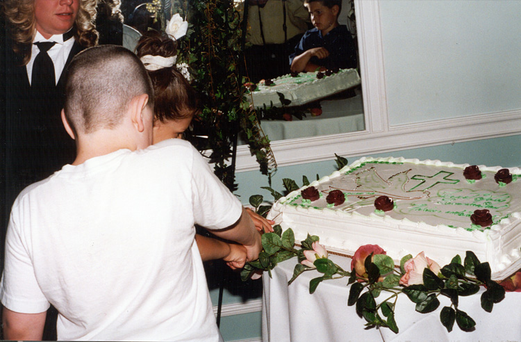 01-05-06, 80, PJ & Andrea cutting Cake, Andrea's Communion