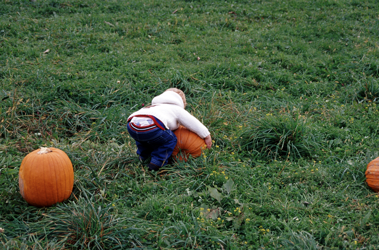 04-10-16, 05, Connor selecting a pumpkin, New Jersey