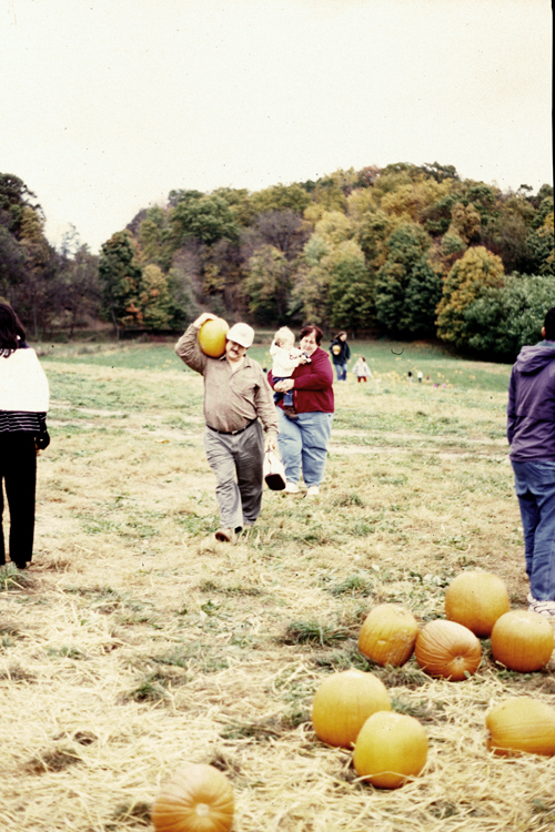 04-10-16, 10, Mike, Connor, and Janice with a pumpkin, New Jersey