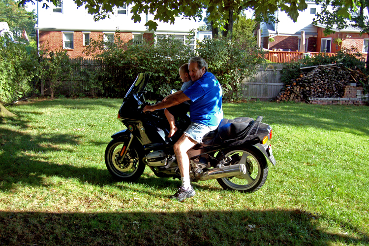 06-08-11, 001, Connor and Gerry on Motorcycle